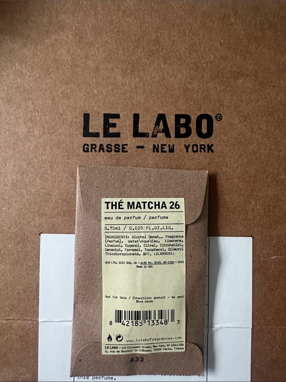 Le Labo Thé Matcha 26 - Brown & Cream Sample Envelope